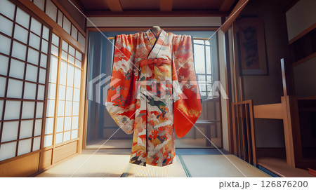 和室に映える華やかな赤い振袖 和室に映える華やかな赤い振袖 126876200