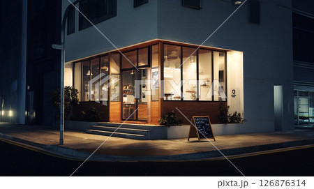 ライトアップされたおしゃれな店舗 126876314
