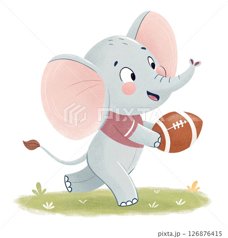 Cute baby elephant playing football Minimal Clipart  White Background 126876415