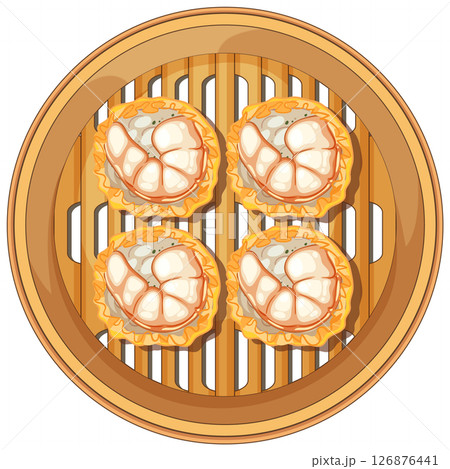Steamed Dumplings in Bamboo Basket Illustration Steamed Dumplings in Bamboo Basket Illustration 126876441