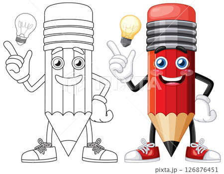 Cheerful Pencil Character Illustration 126876451