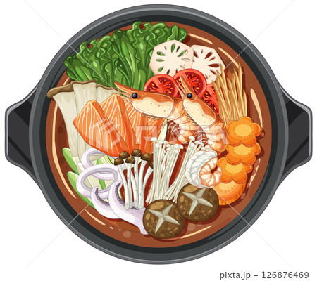 Colorful Asian Hot Pot Vector Illustration 126876469