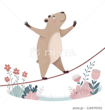 Cute Capybara Play all kinds of sports  Minimal Clipart  White background 126876502