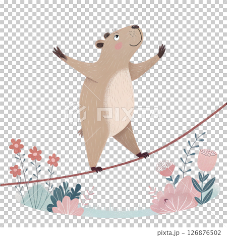 Cute Capybara Play all kinds of sports  Minimal Clipart  White background 126876502