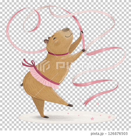 Cute Capybara Play all kinds of sports  Minimal Clipart  White background 126876503
