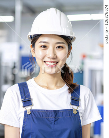 工場で働く若い女性　AI生成画像   126876674