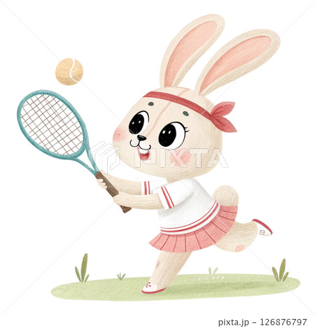 Bunny Play all kinds of sports Minimal Clipart  White Background 126876797
