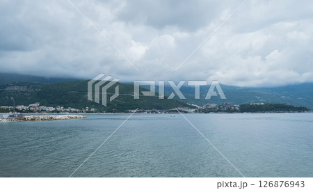 Montenegro Budva Seaview scenery landscape. Adriatic Sea Coast travel destination vacation holiday idea. Concept of getting away tourism experiences. Nature driven scenery 126876943