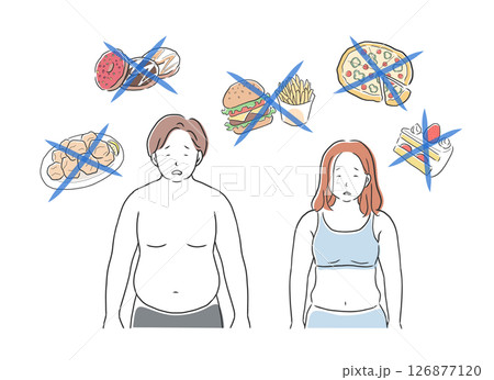 食事制限をする肥満体型の男女のイラスト素材 126877120