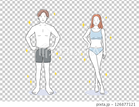 成功節食的男人和女人的全身插圖 126877121