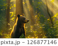 熊と夕暮れ時の森　　AI生成画像 126877146