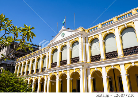 Building view of the Cultural Affairs Bureau at the Tap Seac Square in St. Lazarus District, Macau. Building view of the Cultural Affairs Bureau at the Tap Seac Square in St. Lazarus District, Macau. 126877210