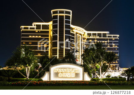 Beautiful night view of Wynn Palace is a hotel casino resort on the Cotai Strip in Macau, China. 126877218