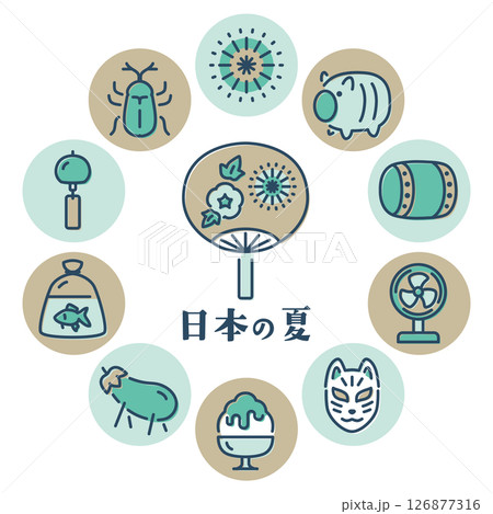 昭和レトロな日本の夏　丸フレーム　ロゴ 126877316