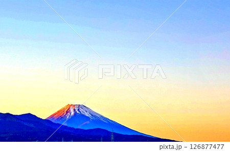 夕日に輝く富士山 126877477