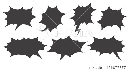Manga speech bubble for text with bomb explosion effect. Comic pop art vector frame. Silhouette of chat shape for shock shout and scream action messages. Irregular anime template. Manga speech bubble for text with bomb explosion effect. Comic pop art vector frame. Silhouette of chat shape for shock shout and scream action messages. Irregular anime template. 126877877