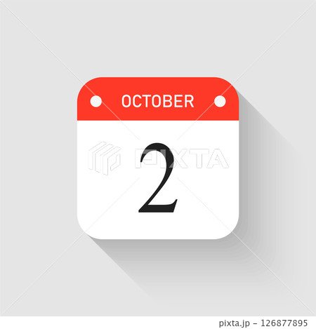 Vector icon page day calendar - 2 October month Vector icon page day calendar - 2 October month 126877895
