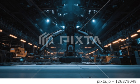 Giant Robotic Arm in Futuristic Factory Giant Robotic Arm in Futuristic Factory 126878049
