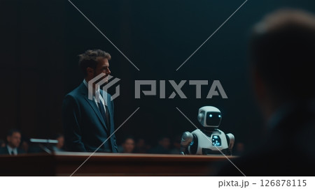 Man and Robot in Courtroom 126878115