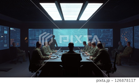 Military Briefing in Strategic Operations Room 126878117