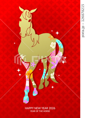 Elegant chinese zodiac horse card with spring flowers pattern 126878215