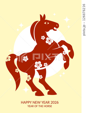 Zodiac horse 2026 card paper cut style Zodiac horse 2026 card paper cut style 126878216