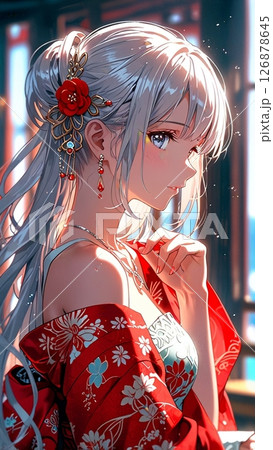 ファンタジー風の高貴な白髪女性のイラスト 126878645