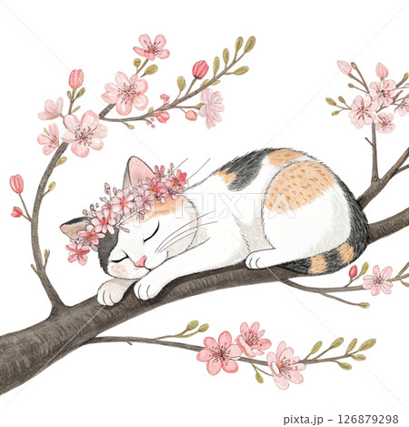cat breeds in the world Wearing a flower crown Sleeping on the national flower white background 126879298