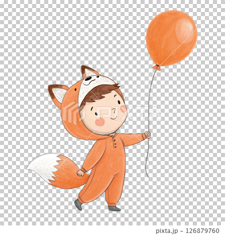 Kawaii Kids in Animal Costumes  Party Theme Clipart Watercolor white background 126879760