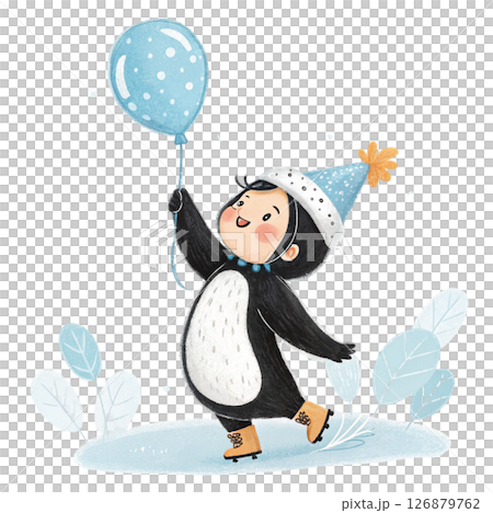 Kawaii Kids in Animal Costumes  Party Theme Clipart Watercolor white background 126879762