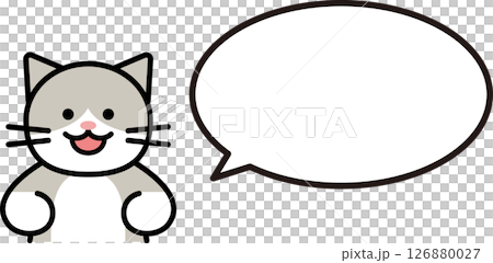 ねこと丸い吹き出しのシンプルイラスト 126880027
