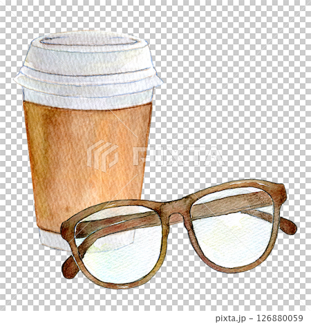 水彩イラスト　コーヒーブレイクでひと休み 126880059