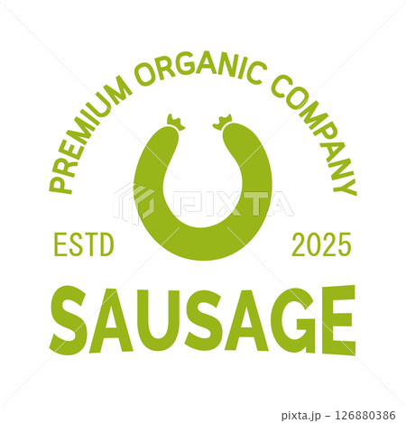 Sausage logo template. Fresh raw sausages logotype for food market, ecommerce, organic products promotion. Vector illustration. Sausage logo template. Fresh raw sausages logotype for food market, ecommerce, organic products promotion. Vector illustration. 126880386