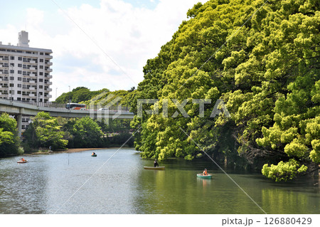 紀尾井町弁慶橋から見る外濠で釣りをする人 126880429