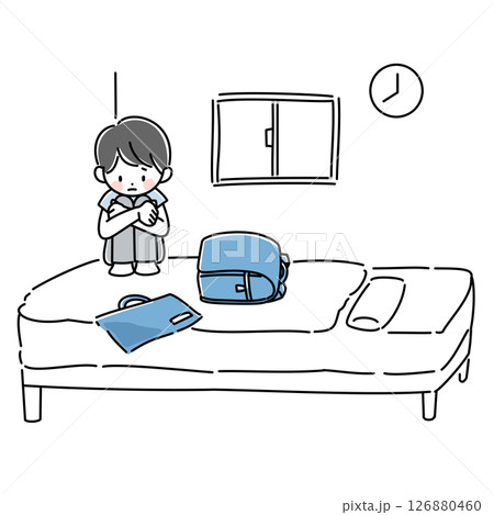 学校に行けなくて辛い思いをしている子供のイラスト 126880460