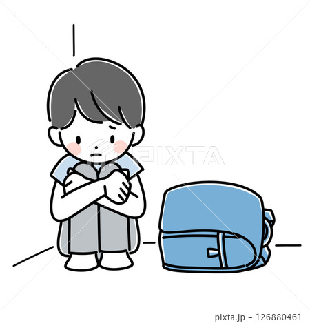 学校に行けなくて辛い思いをしている子供のイラスト 126880461