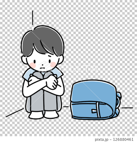 学校に行けなくて辛い思いをしている子供のイラスト 126880461