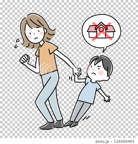 Illustration of a mother worried about her reluctant child Illustration of a mother worried about her reluctant child 126880465