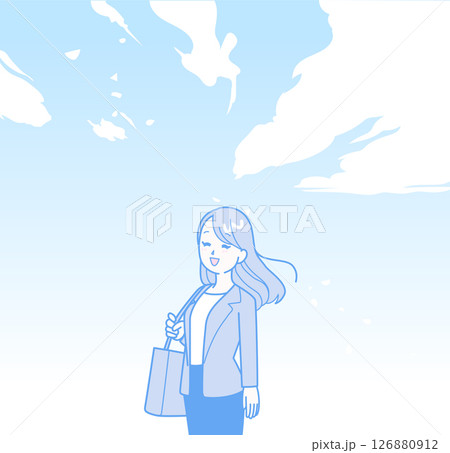 爽やかに晴れた空とスーツの女性 爽やかに晴れた空とスーツの女性 126880912