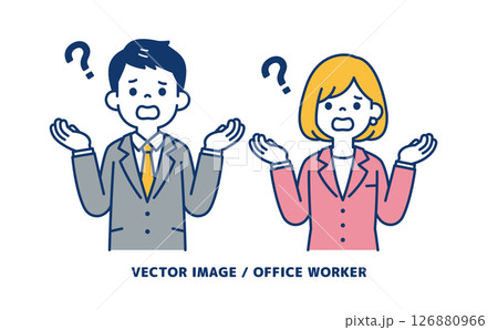 お手上げ状態の、ビジネスマンのシンプルなベクターイラスト素材_男女セット お手上げ状態の、ビジネスマンのシンプルなベクターイラスト素材_男女セット 126880966