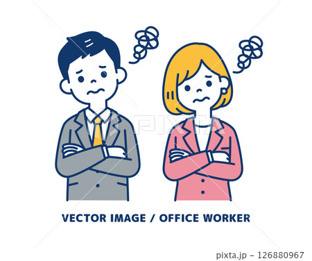 解決策を試行錯誤する、ビジネスマンのシンプルなベクターイラスト素材_男女セット 解決策を試行錯誤する、ビジネスマンのシンプルなベクターイラスト素材_男女セット 126880967