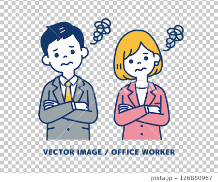 商人試圖透過反覆試驗尋找解決方案的簡單向量插圖素材_男人和女人套裝 商人試圖透過反覆試驗尋找解決方案的簡單向量插圖素材_男人和女人套裝 126880967