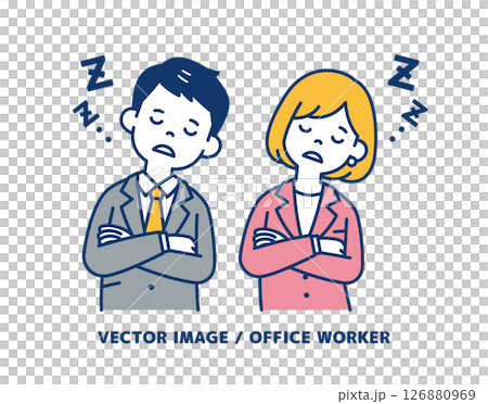 Simple vector illustration material of a businessman taking a nap_Men and women set 126880969