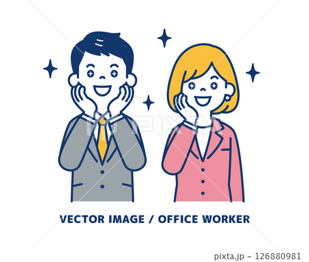 目を潤ませて感激する、ビジネスマンのシンプルなベクターイラスト素材＿男女セット 126880981