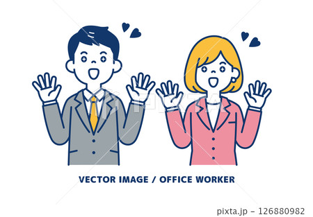 目を潤ませて喜ぶ、ビジネスマンのシンプルなベクターイラスト素材＿男女セット 126880982