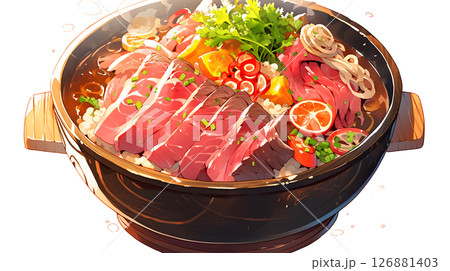 リアルな牛肉の入った鍋のイラスト 126881403