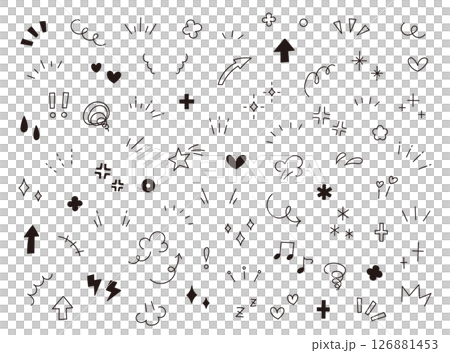 Hand-drawn style doodle vector material set Illustrations Arrows Hearts Clouds Line drawings Symbols Decorations Icons 126881453