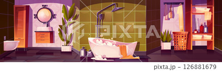 Cartoon bathroom interior scene 126881679