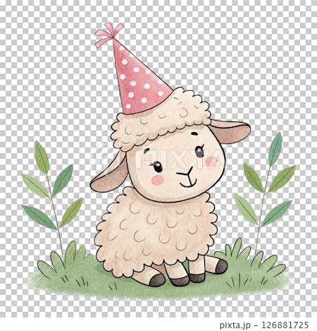 Cute Baby Animals with Party Hat Clipart watercolor  126881725