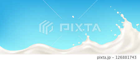 Milk wave splash on blue background 126881743